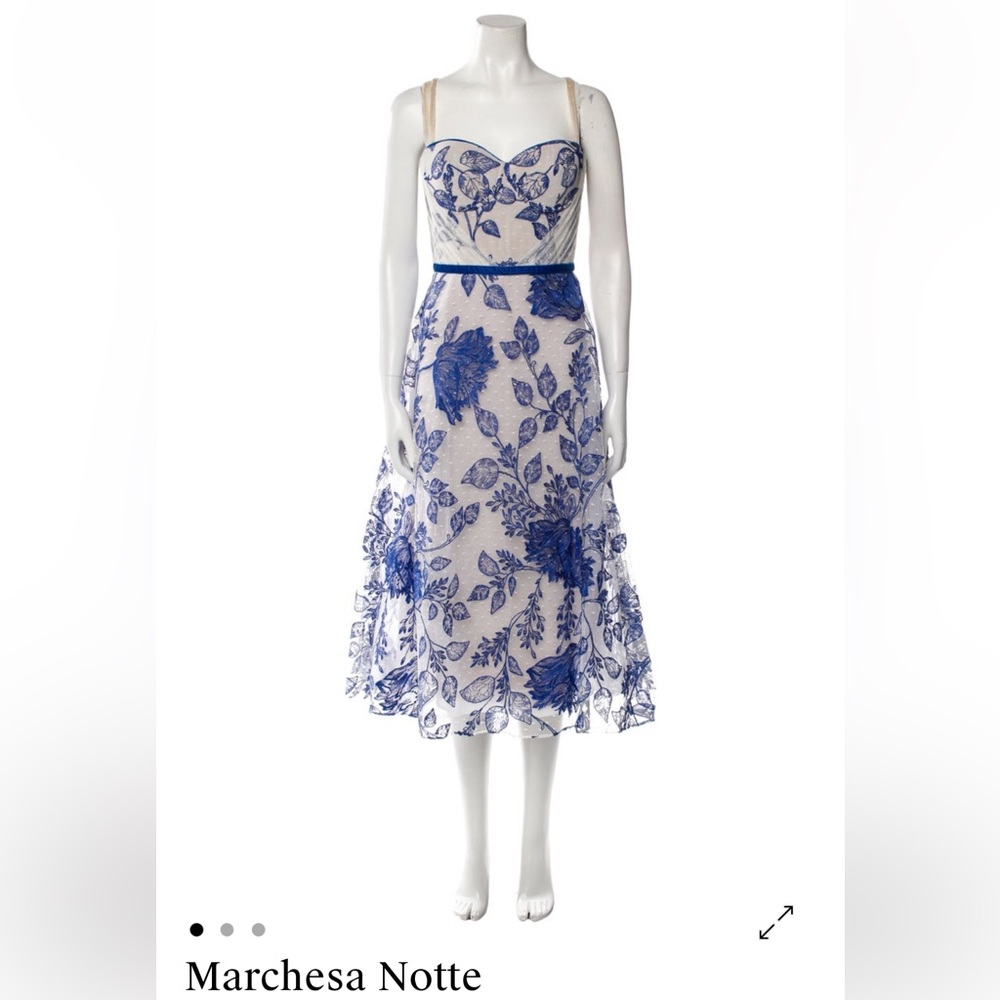 Marchesa Notte Blue Floral Dress